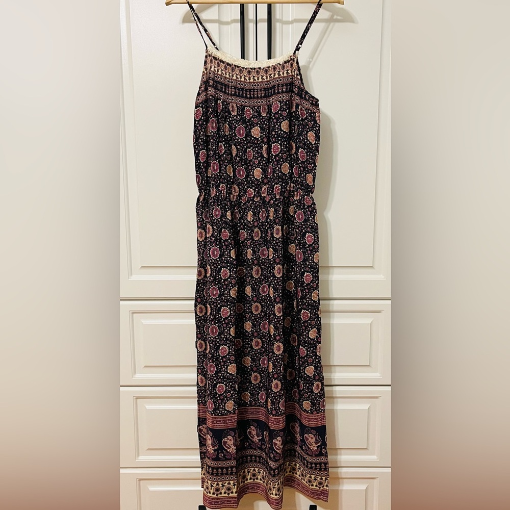 Sea Black and Pink Floral Midi Dress